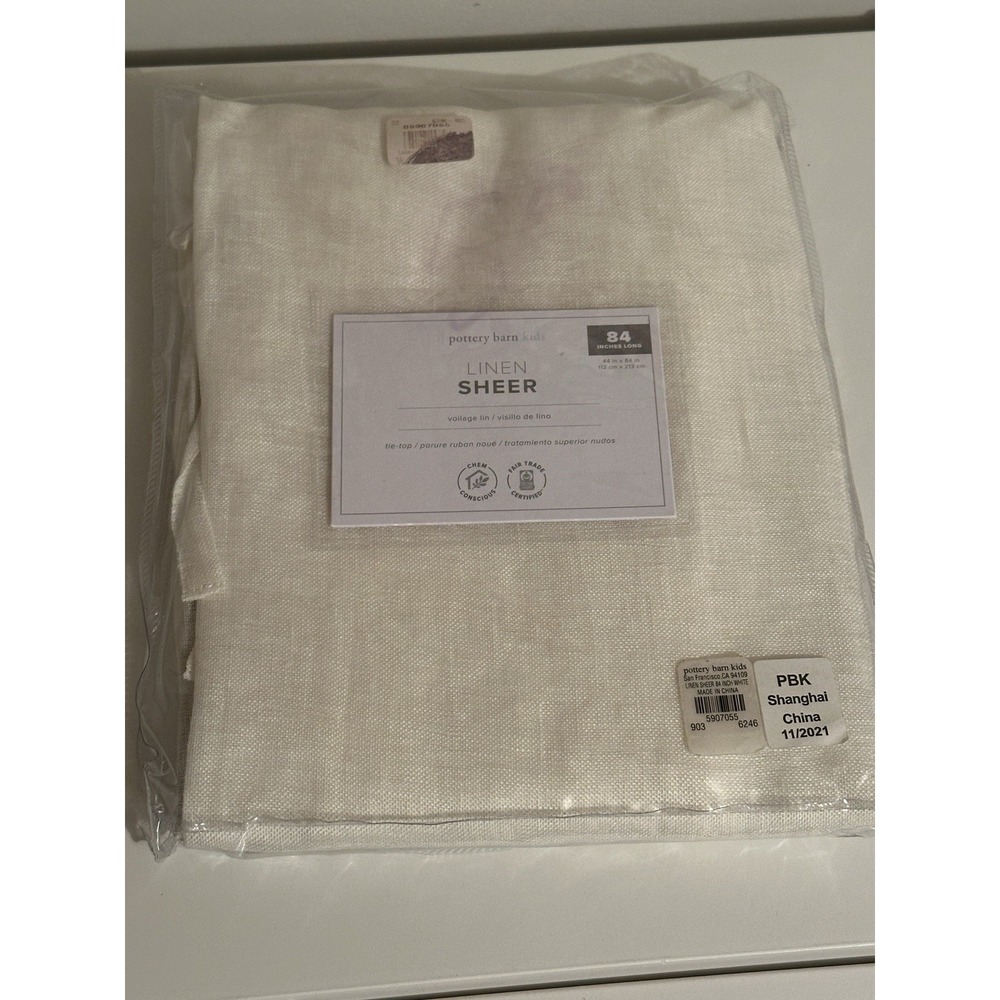Pottery Barn Kids Linen Sheer Tie Top Ties Curtain Single Panel White 44 x 84"
